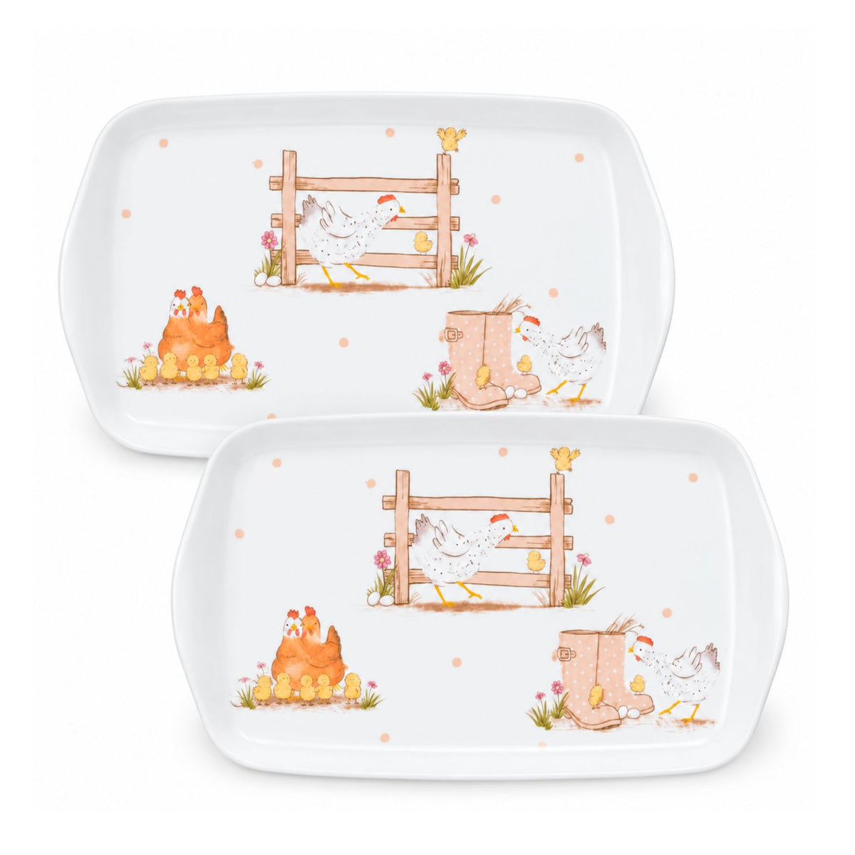 2Pcs 26x14cm Farmhouse Dotty Hen Melamine Tea Tray