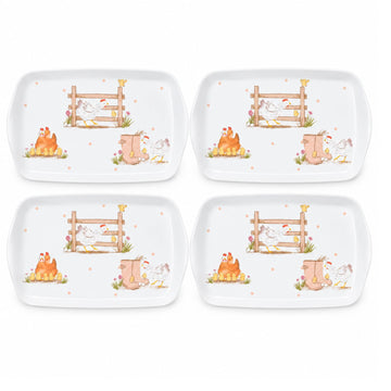 4Pcs 26x14cm Farmhouse Dotty Hen Melamine Tea Tray