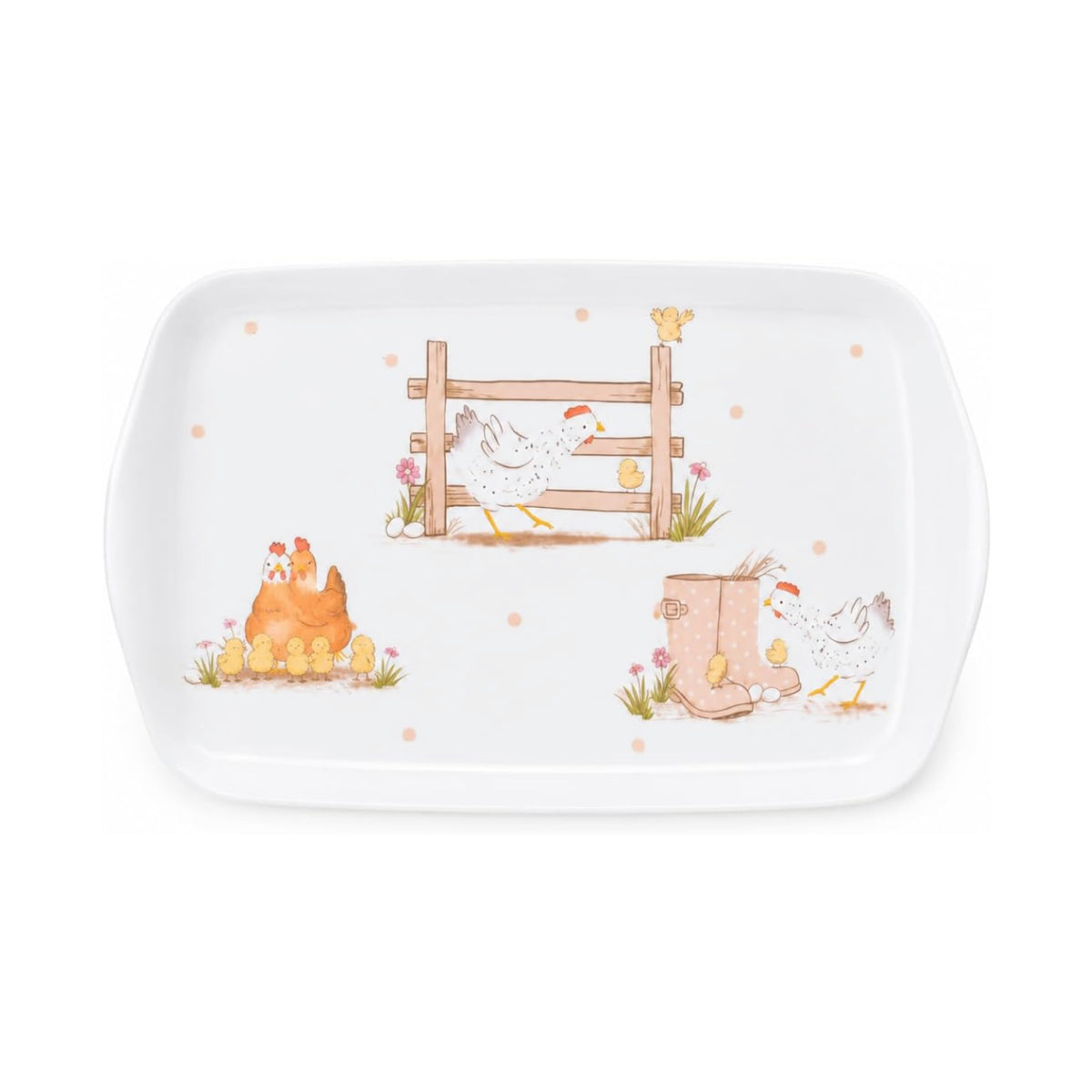 26x14cm Farmhouse Dotty Hen Melamine Tea Tray