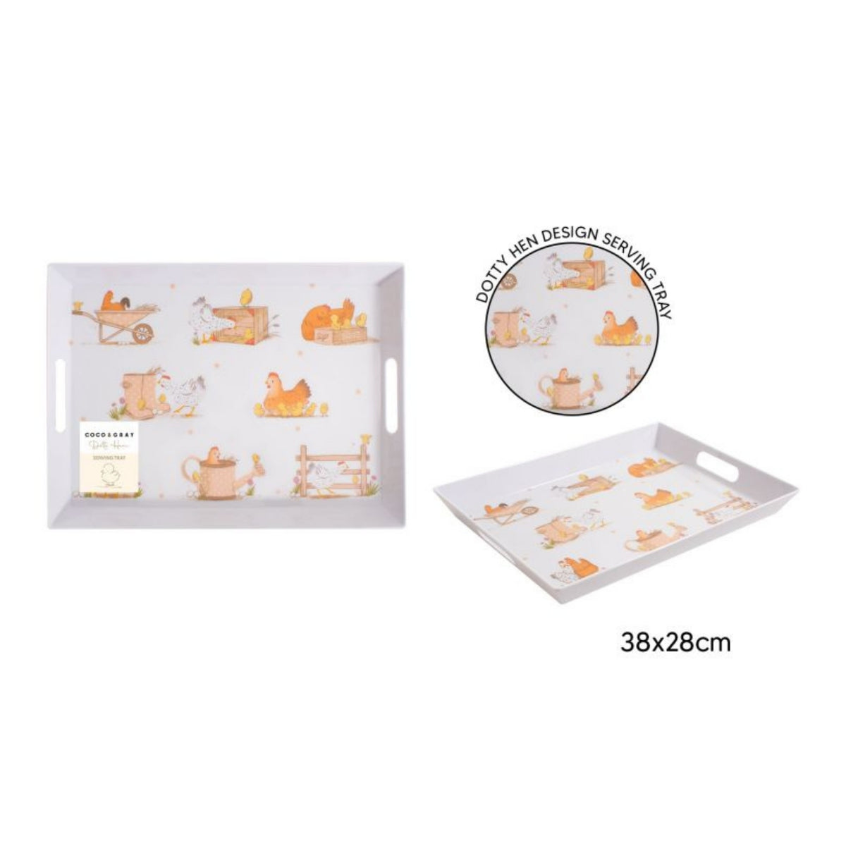 38x28cm Farmhouse Dotty Hen Melamine Serving Tray
