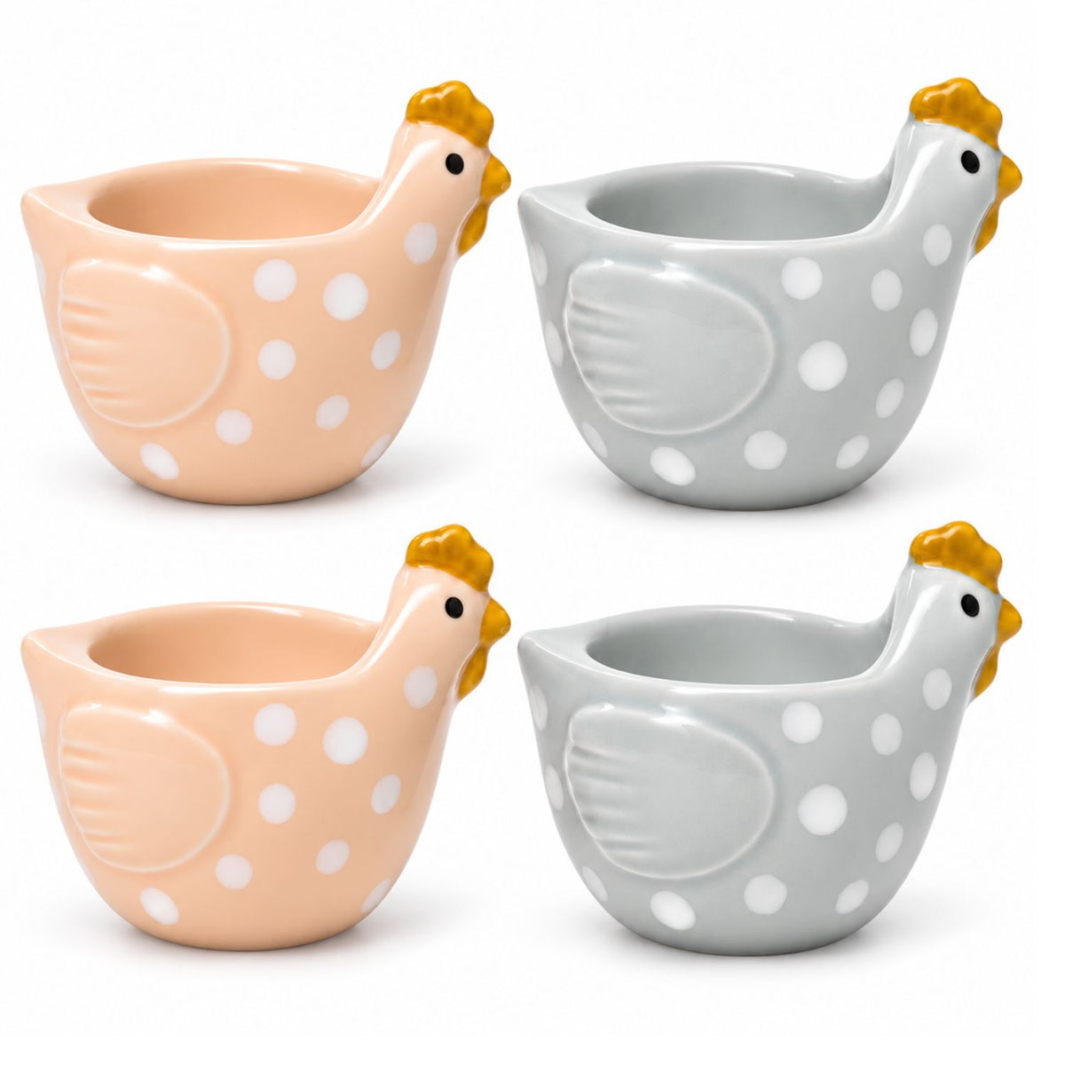 4Pcs Dolomite Dotty Hen Egg Cups Set
