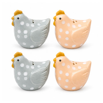 4Pcs Dolomite Dotty Hen Salt & Pepper Shakers Set