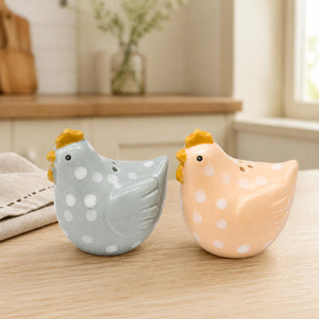2Pcs Dolomite Dotty Hen Salt & Pepper Shakers Set