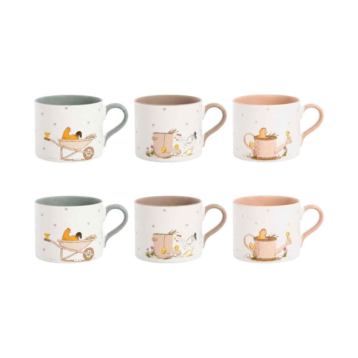 6Pcs Dotty Hen Design 310ml New China Mug Set