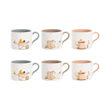 6Pcs Dotty Hen Design 310ml New China Mug Set