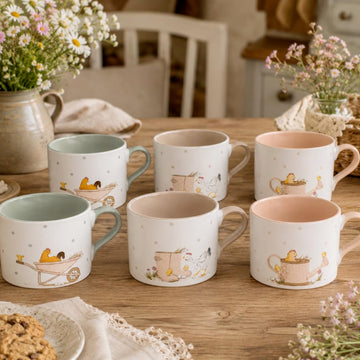 6Pcs Dotty Hen Design 310ml New China Mug Set