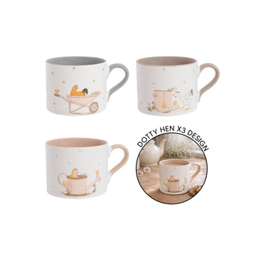 3Pcs Dotty Hen Design 310ml New China Mug Set of
