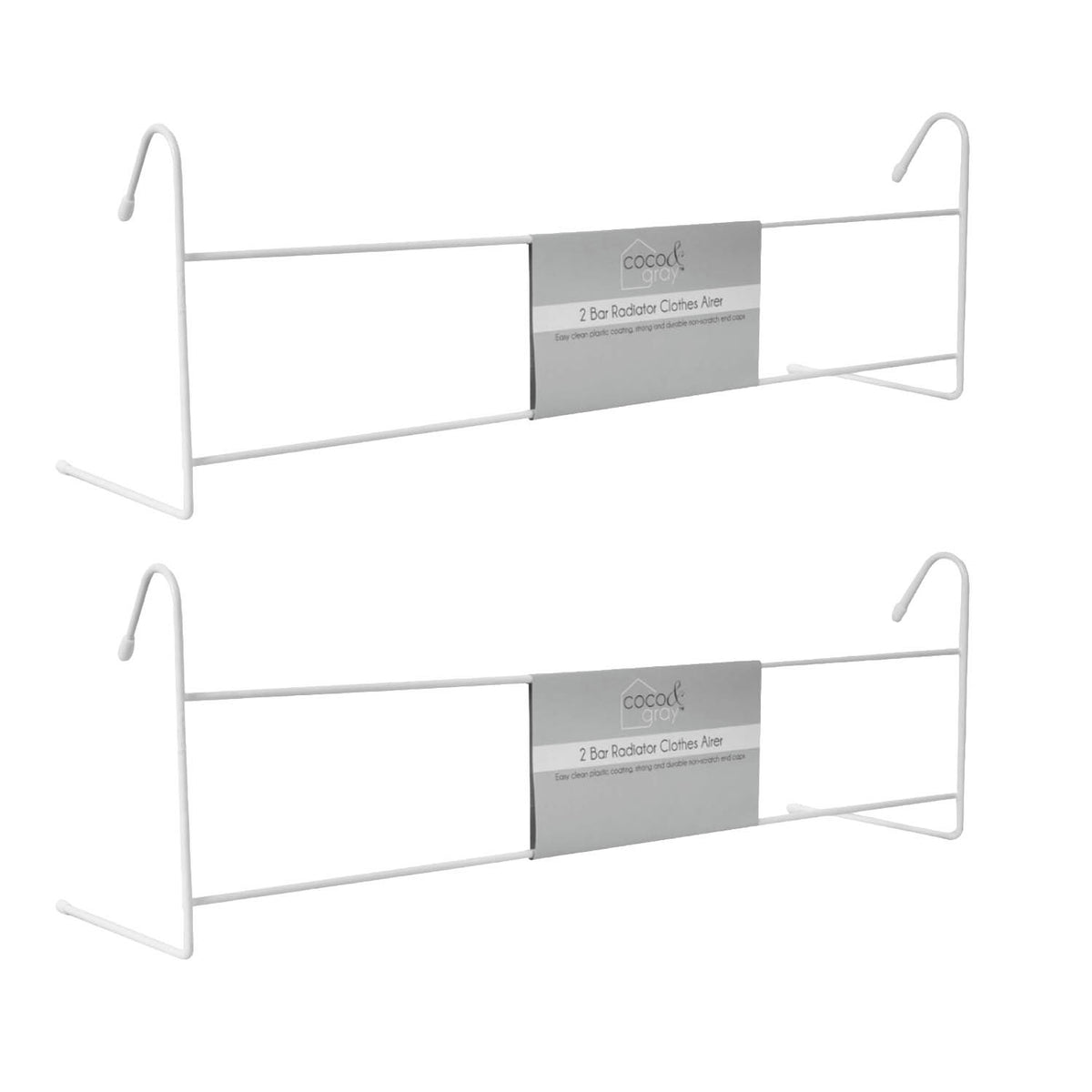 2Pcs Coco & Gray Radiator 2 Bar Airer Plastic Coated Metal Space Saving Drying Rack