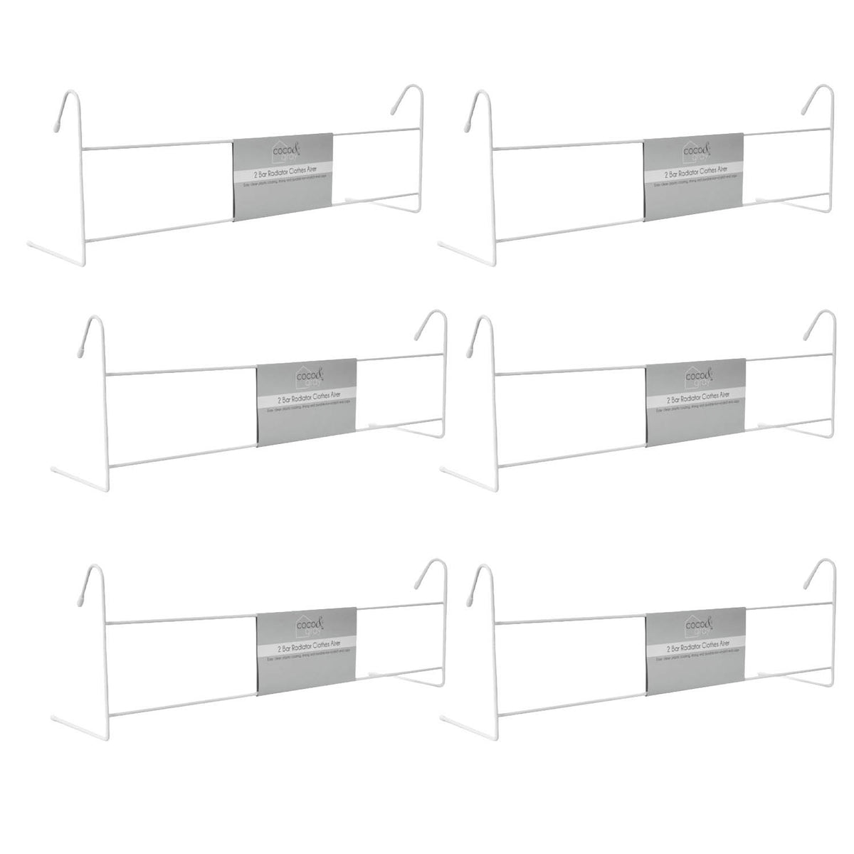 6Pcs Coco & Gray Radiator 2 Bar Airer Plastic Coated Metal Space Saving Drying Rack