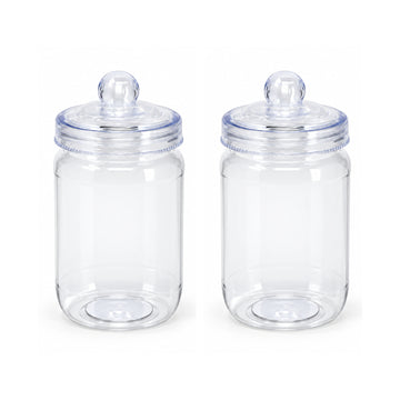 2Pcs 560ml Screw Top Lid Clear Round Plastic Sweet Jar