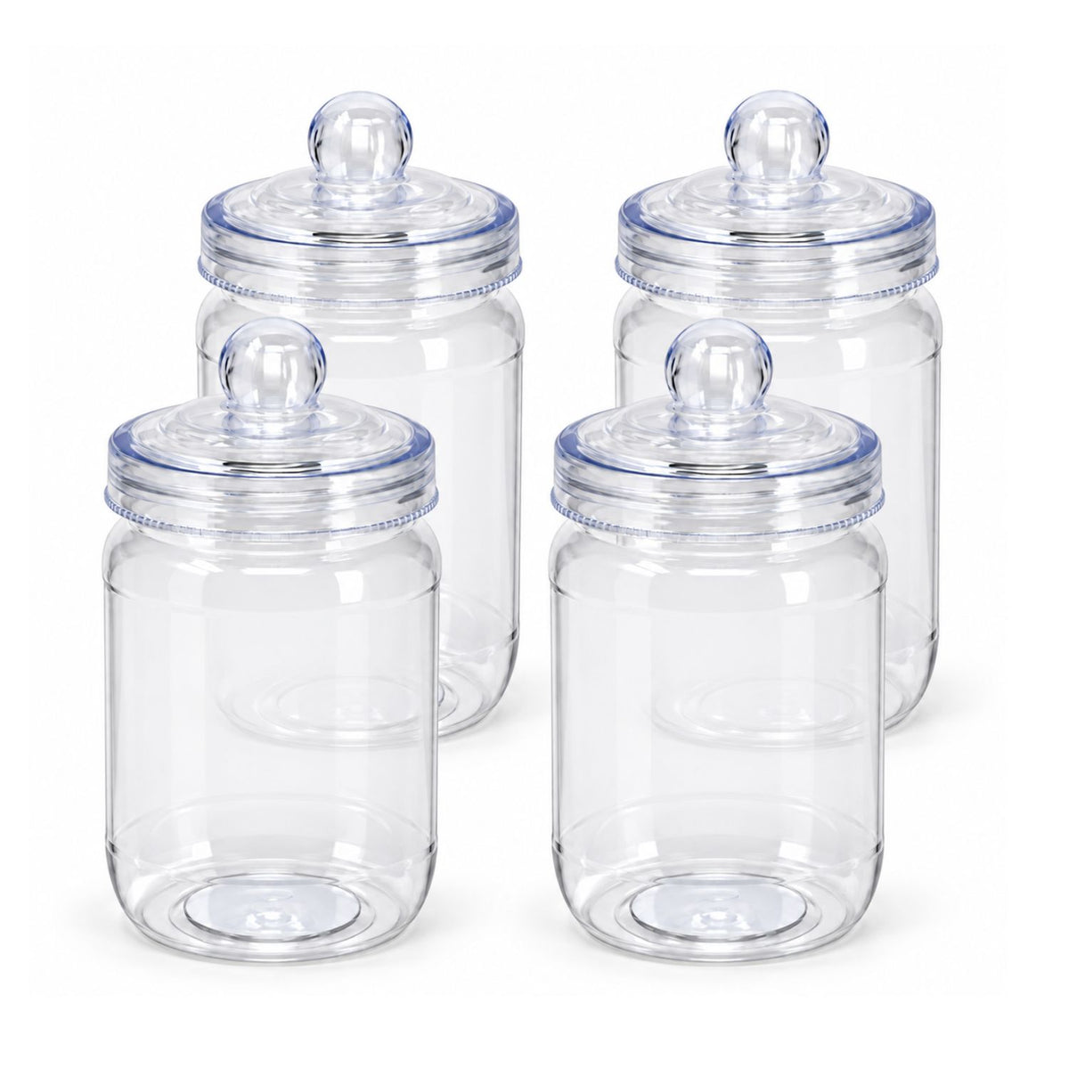 4Pcs 560ml Screw Top Lid Clear Round Plastic Sweet Jar