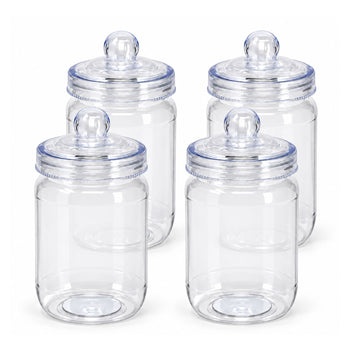 4Pcs 560ml Screw Top Lid Clear Round Plastic Sweet Jar