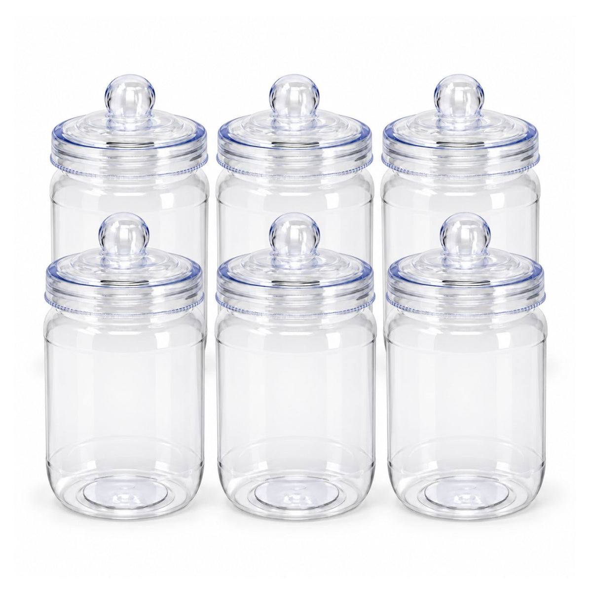 6Pcs 560ml Screw Top Lid Clear Round Plastic Sweet Jar