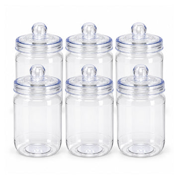 6Pcs 560ml Screw Top Lid Clear Round Plastic Sweet Jar