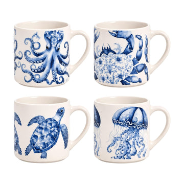 4Pcs Sea Life Marine Designs New China 400ml Mug Set