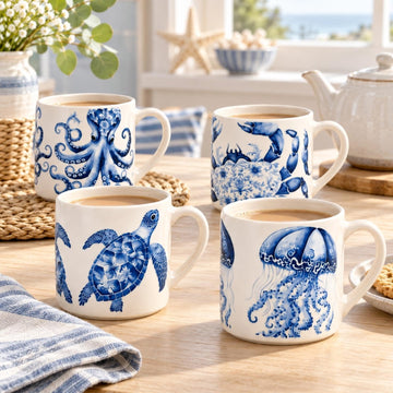4Pcs Sea Life Marine Designs New China 400ml Mug Set