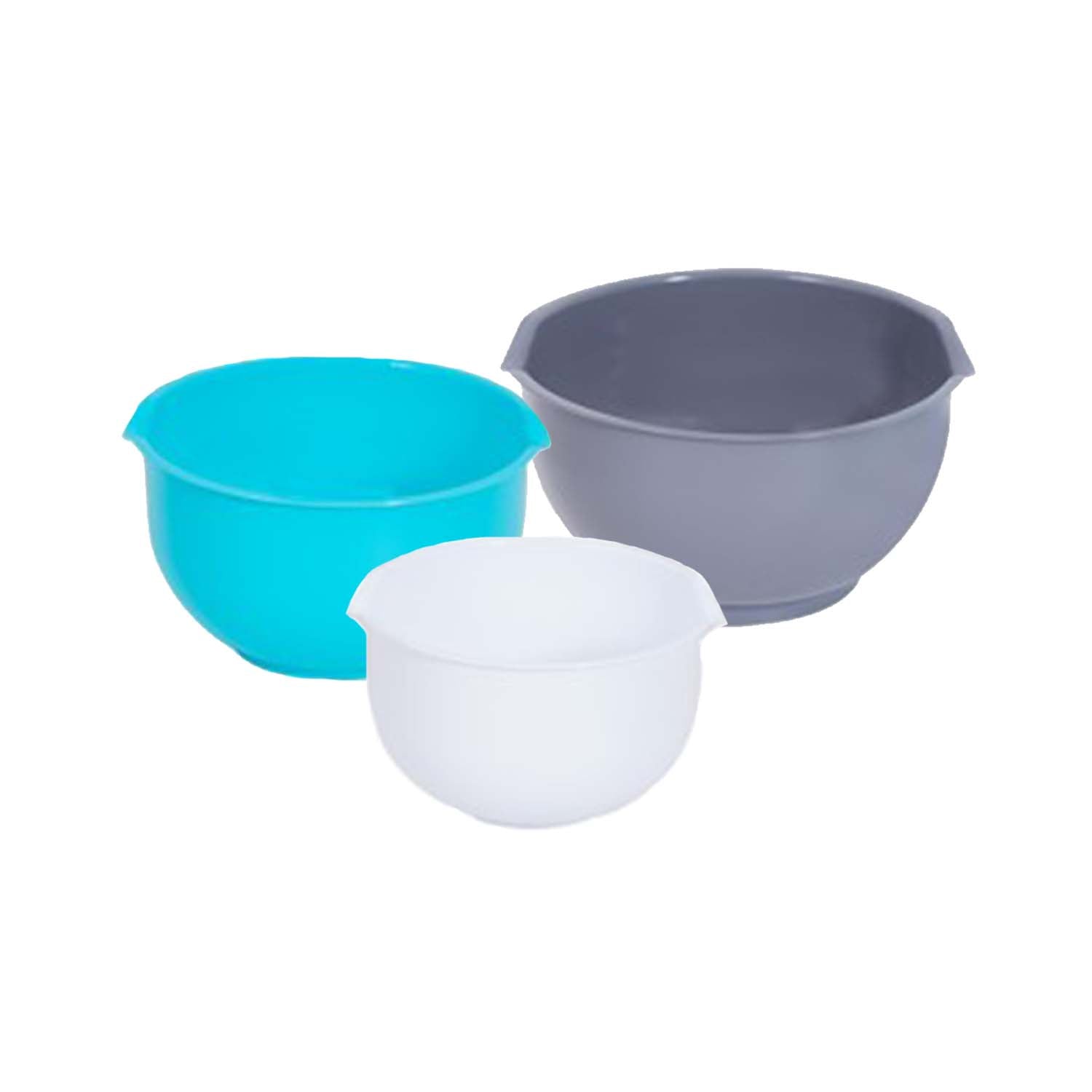 3Pc Blue Grey White Plastic Anti-Slip Base Mixing Bowls Set