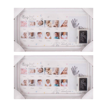2Pcs White MDF Glass 12month Baby Keepsake Photo Frame With Ink Pad