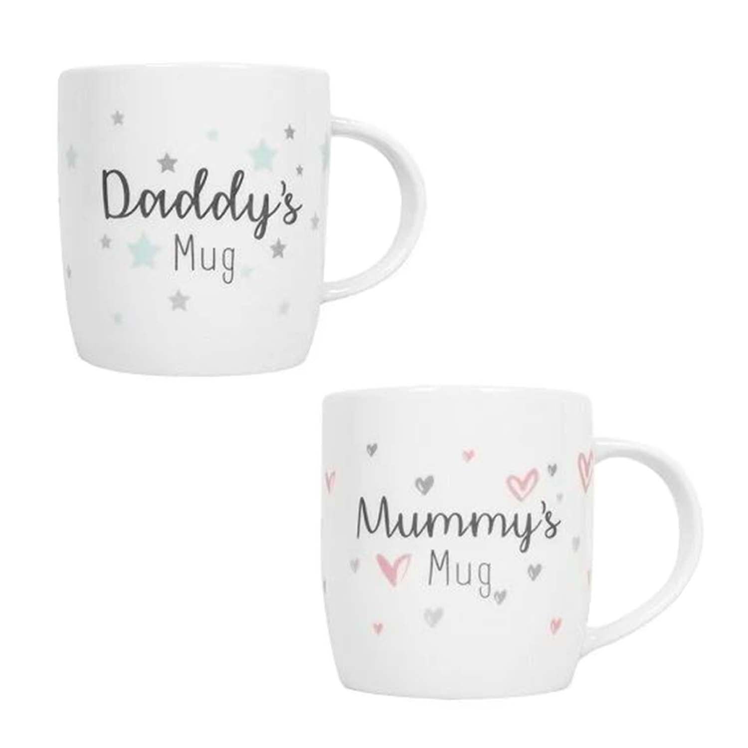 2Pc 360ml White New Bone China Daddy & Mummy Print Coffee Mug Set