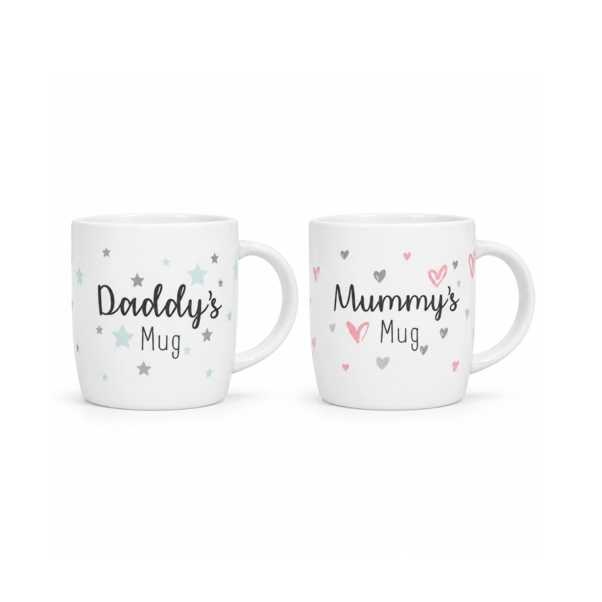 2Pc 360ml White New Bone China Daddy & Mummy Print Coffee Mug Set
