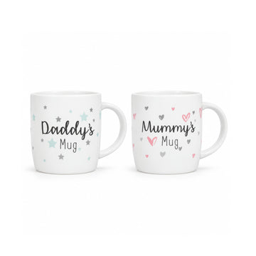 2Pc 360ml White New Bone China Daddy & Mummy Print Coffee Mug Set
