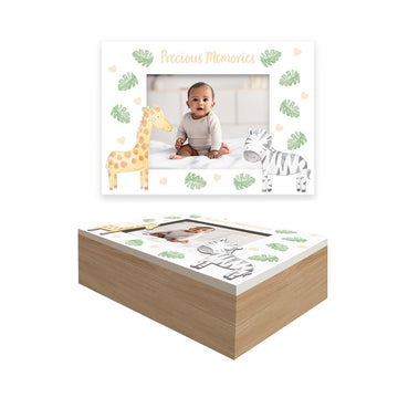 Safari Themed Wooden Baby Memory Keepsake Box With Glass Photo Slot
