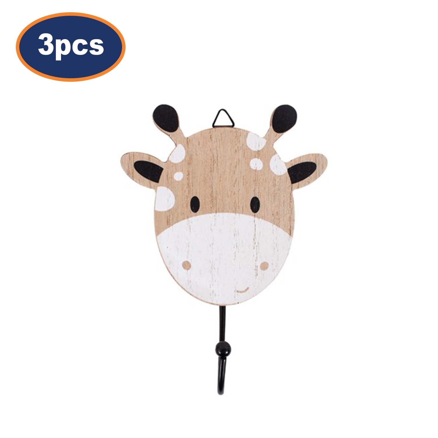 3Pcs Giraffe Design Decorative Wooden Wall Hooks