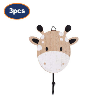 3Pcs Giraffe Design Decorative Wooden Wall Hooks