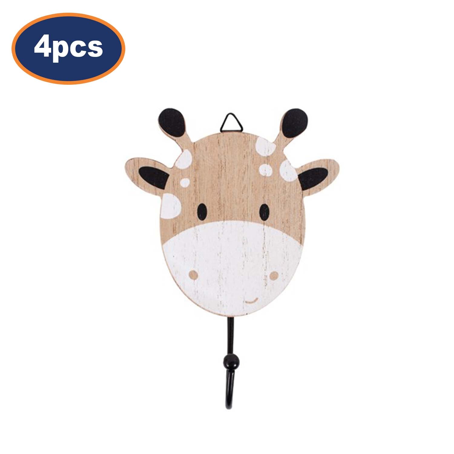 4Pcs Giraffe Design Decorative Wooden Wall Hooks