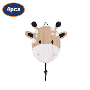 4Pcs Giraffe Design Decorative Wooden Wall Hooks