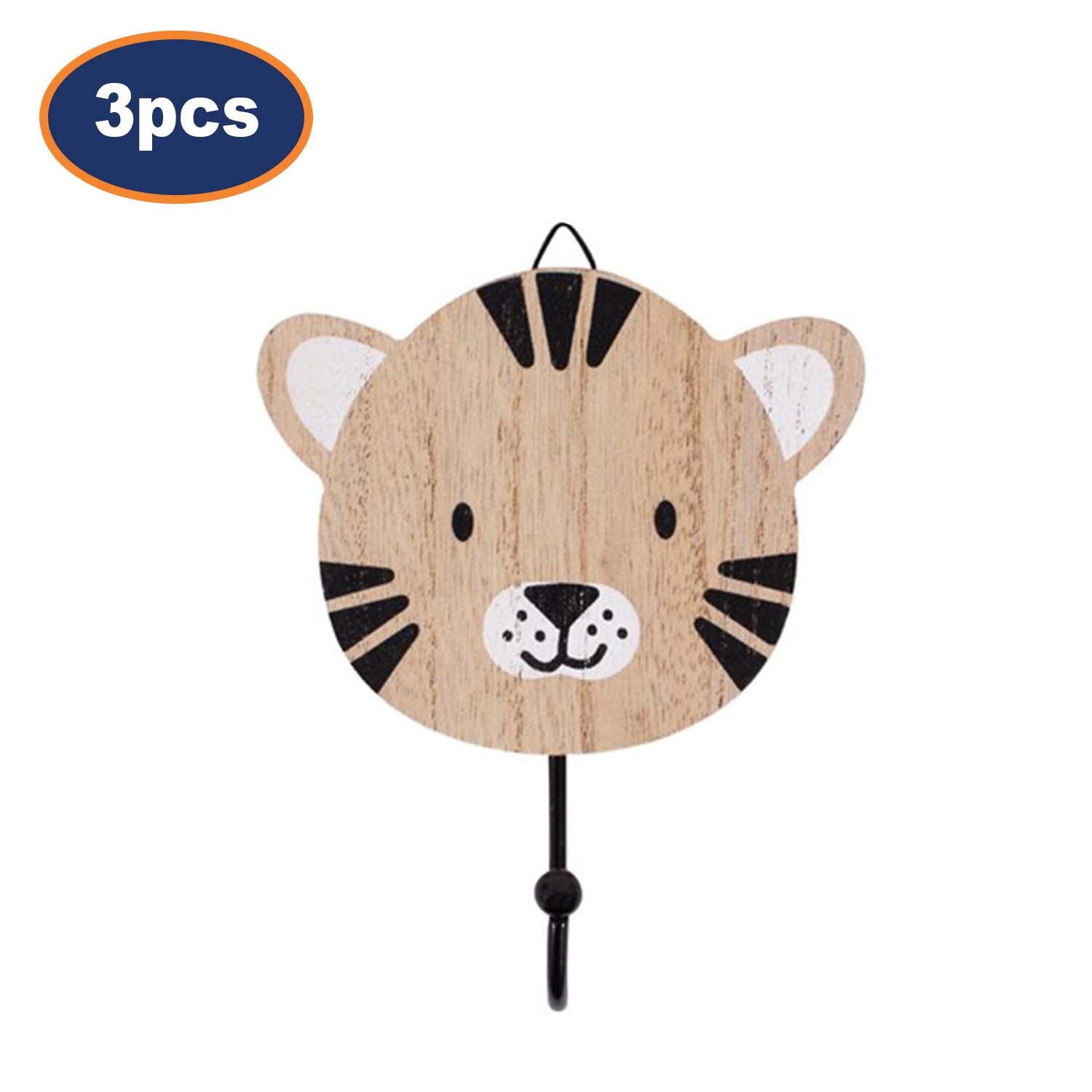 3Pcs Tiger Design Decorative Wooden Wall Hooks