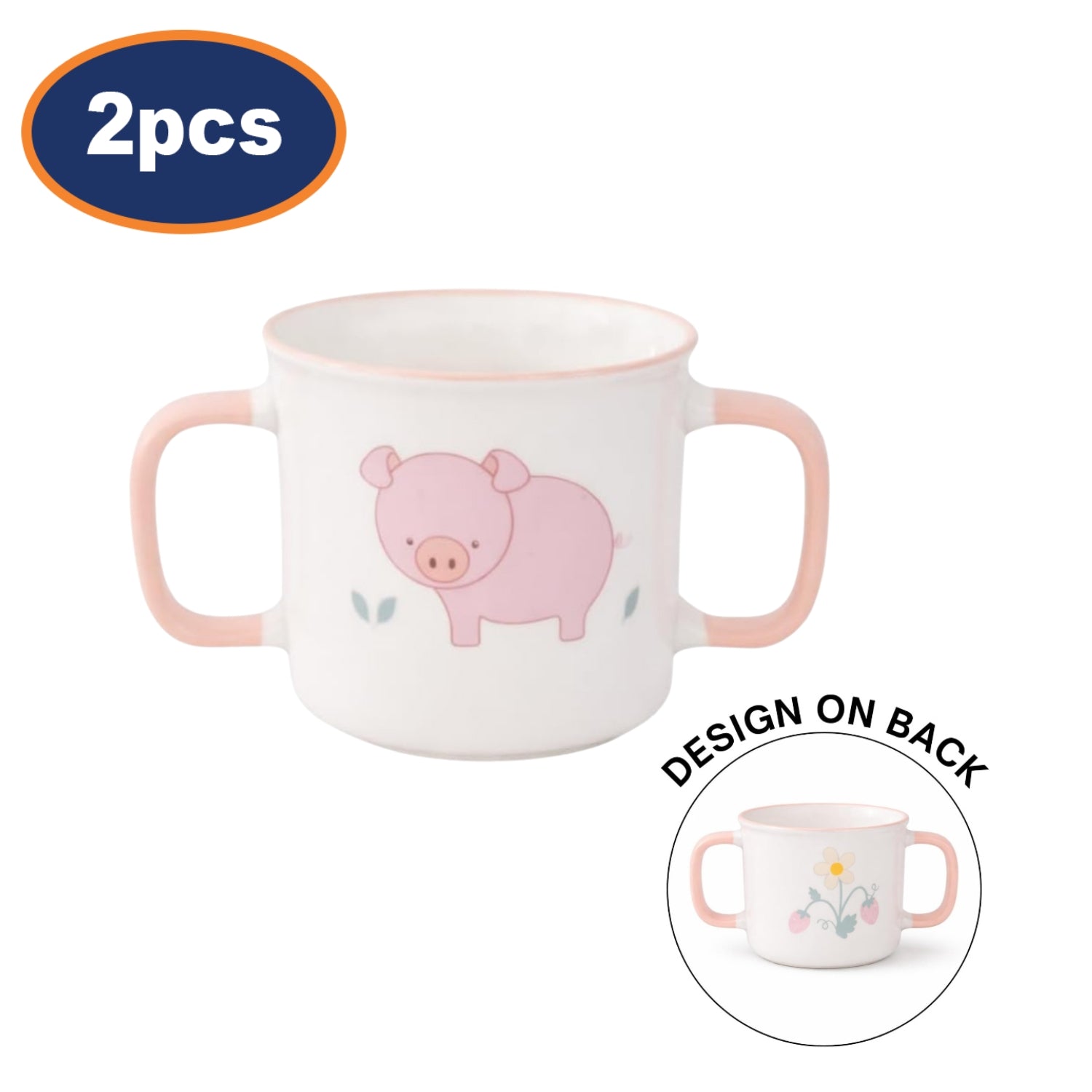 2Pcs 190ml Pig Design Pink Double Handled Sippy Cup
