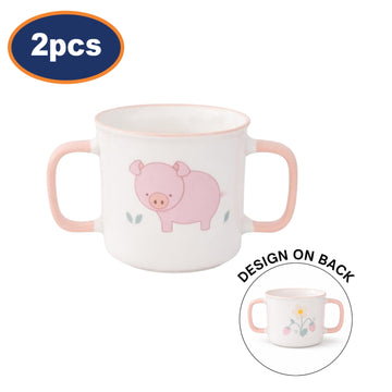 2Pcs 190ml Pig Design Pink Double Handled Sippy Cup