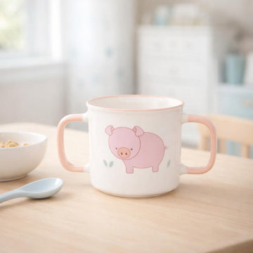 2Pcs 190ml Pig Design Pink Double Handled Sippy Cup