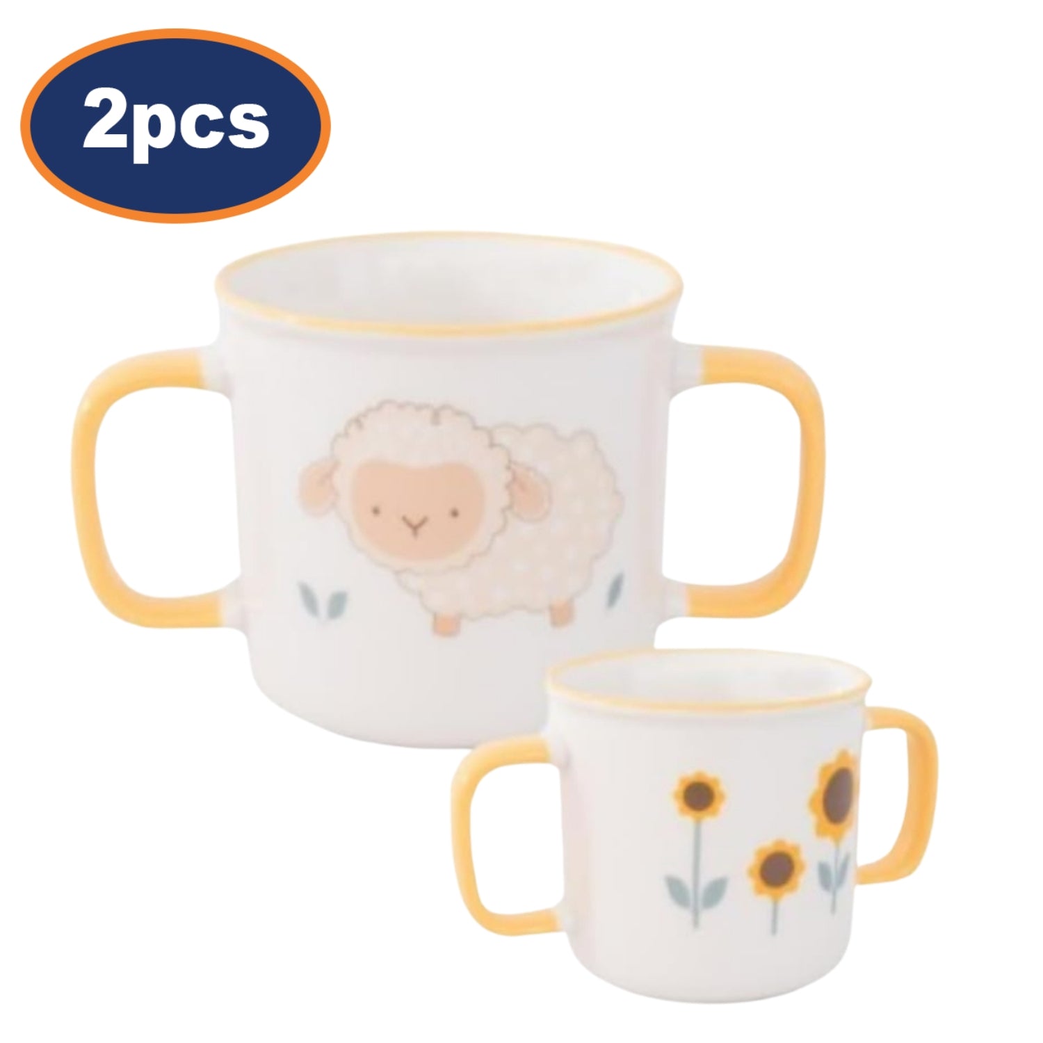 2Pcs 190ml Pig Design Yellow Double Handled Sippy Cup