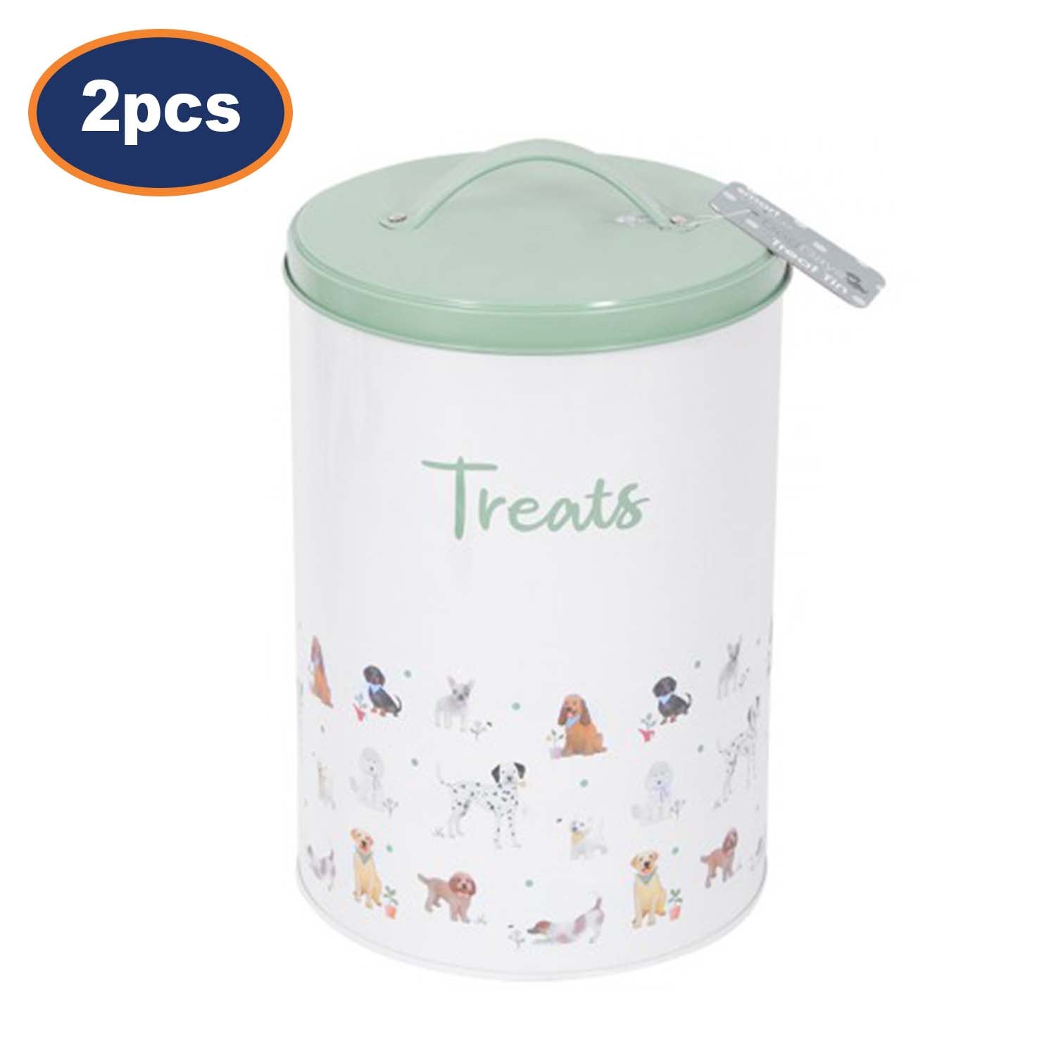 2Pcs Dog Print Pet Treat Tins Storage With Lids