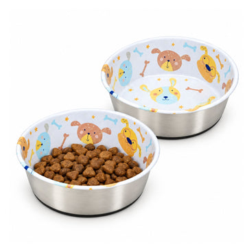 2Pcs Stainless Steel Non Slip Base 950ml Dog Food Bowl