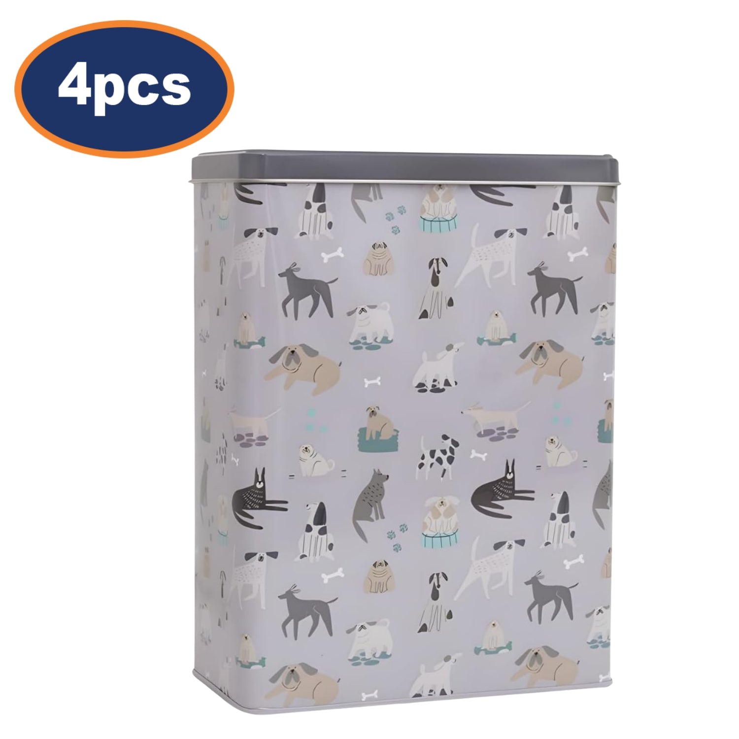 4Pcs Dog Print Pet Treat Storage Tin Grey