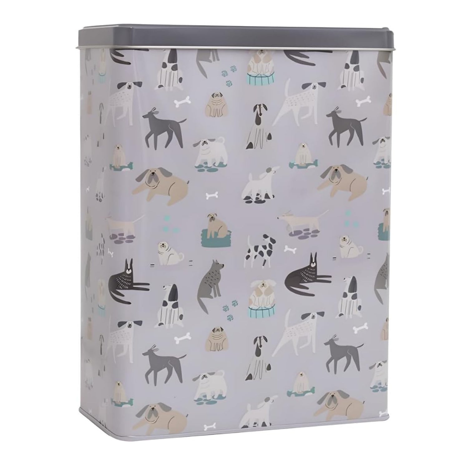 Dog Print Pet Treat Storage Tin Grey