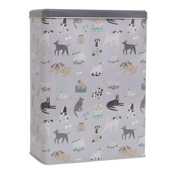 Dog Print Pet Treat Storage Tin Grey