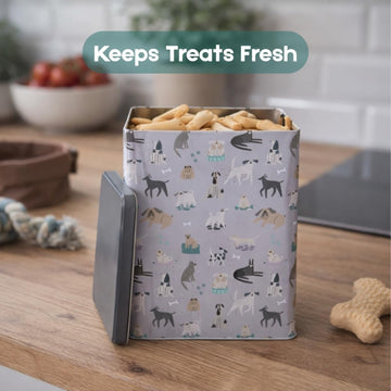4Pcs Dog Print Pet Treat Storage Tin Grey