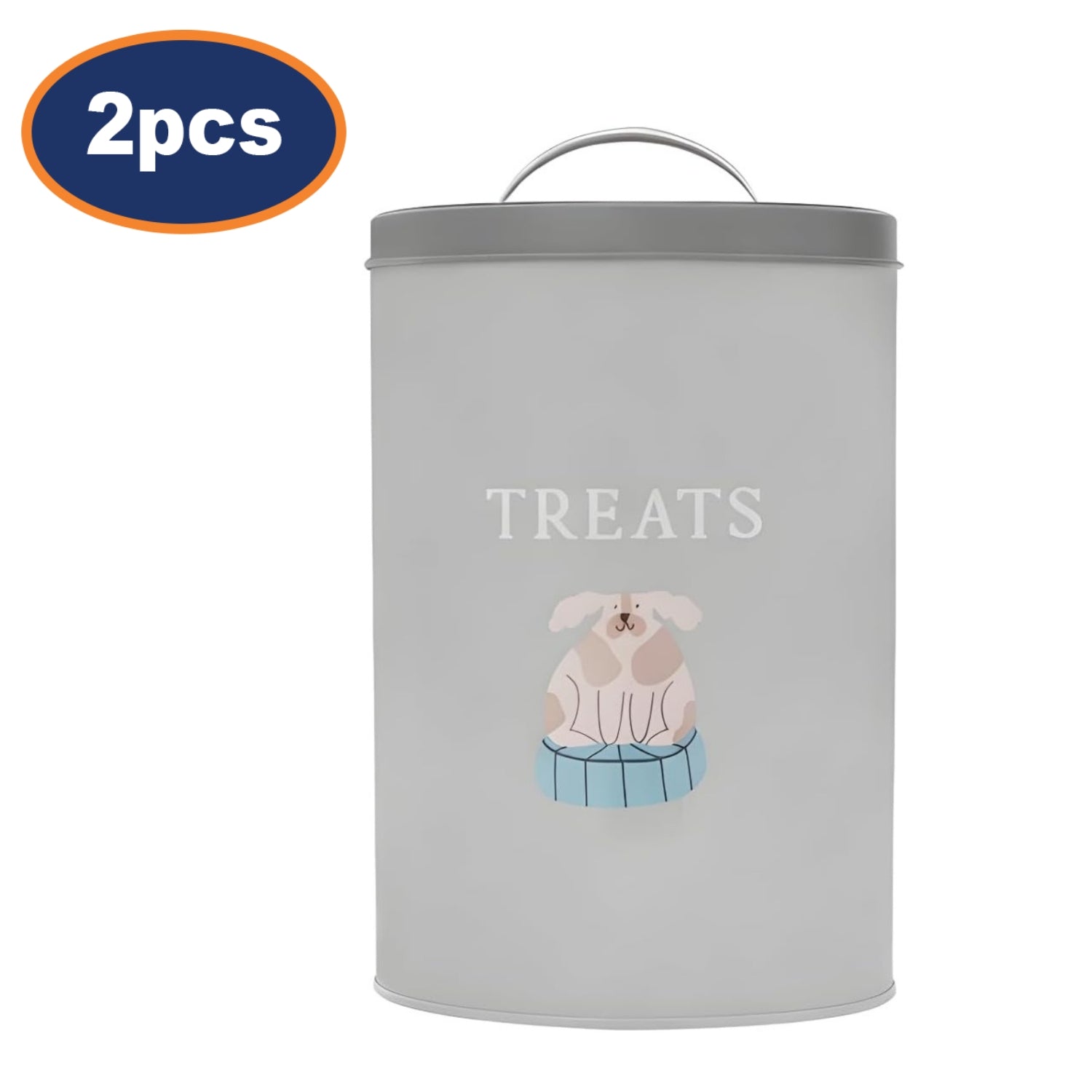 2Pcs Dog Print Metal Grey Dog Treat Tin with Lid