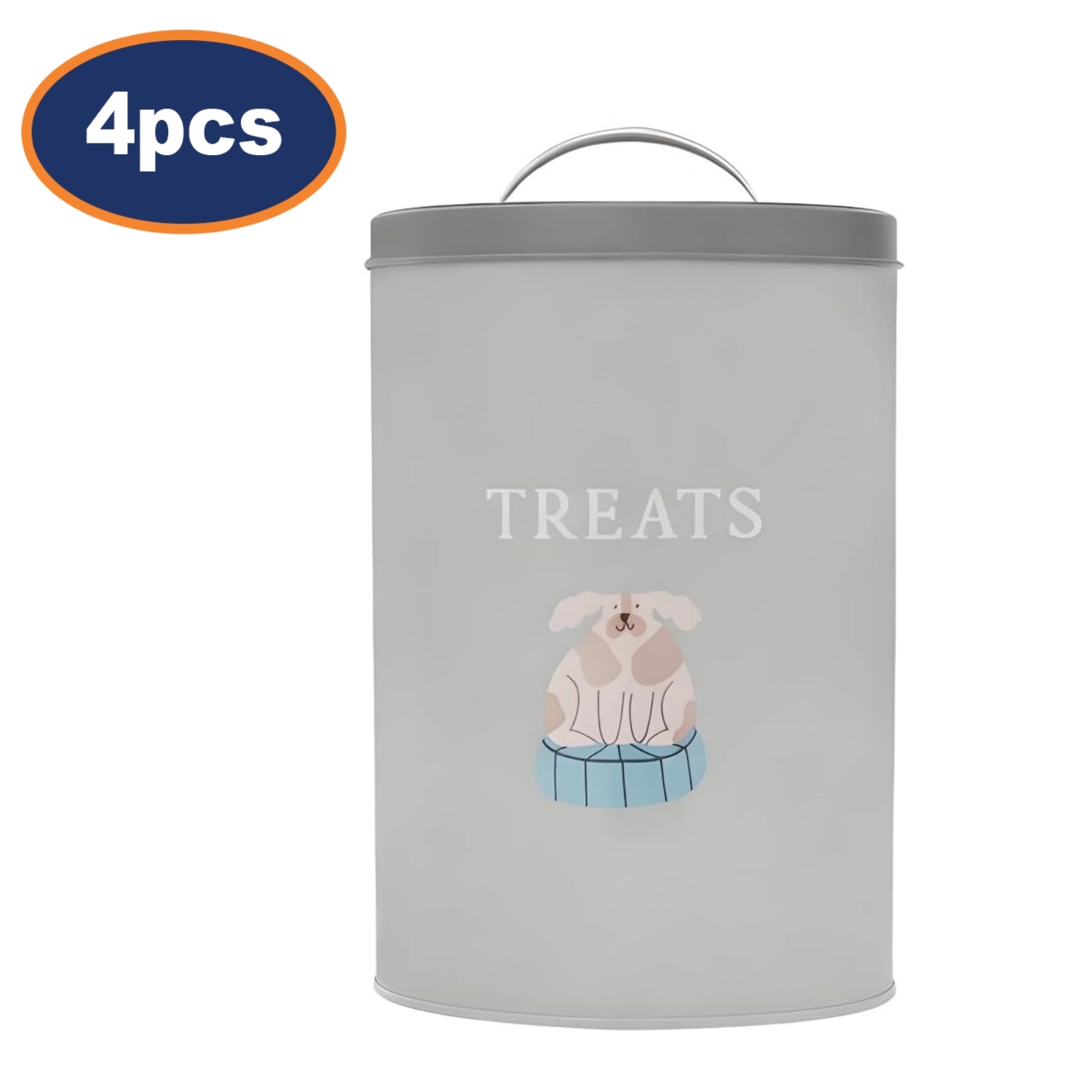4Pcs Dog Print Metal Grey Dog Treat Tin with Lid
