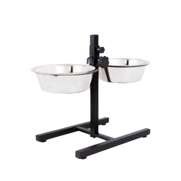 Adjustable Height Double Bowl Stainless Steel Dog Feeder