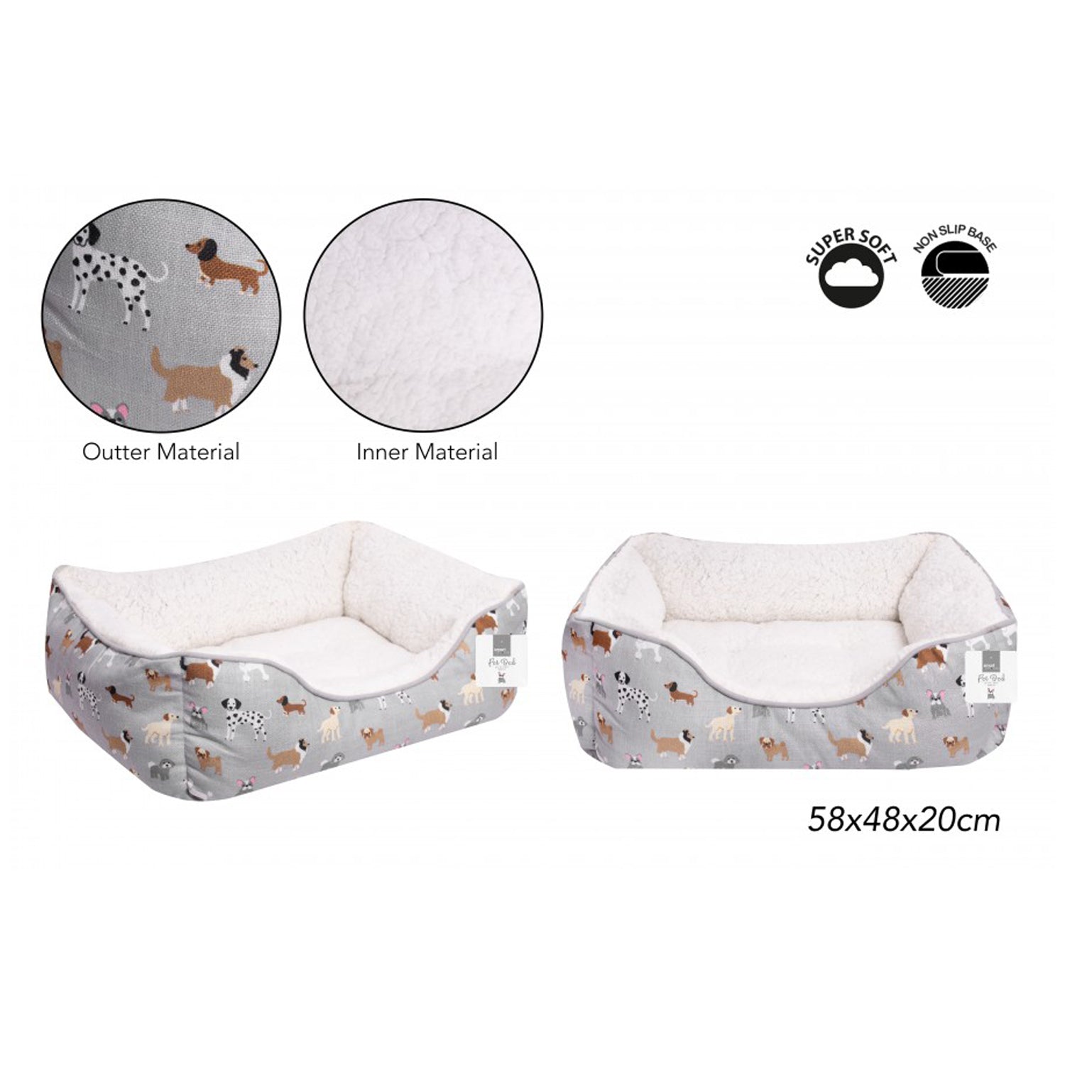 Sweet Dreams Medium/ Large Grey Dog Print Pet Bed