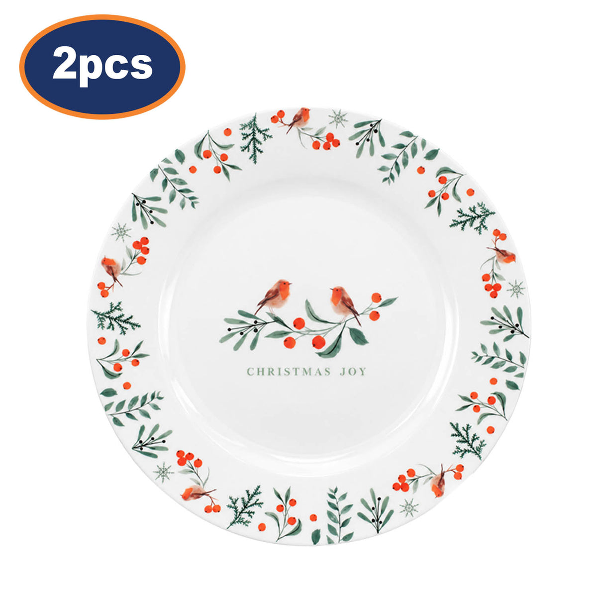 2Pcs 19cm Porcelain Christmas Robin Side Plate