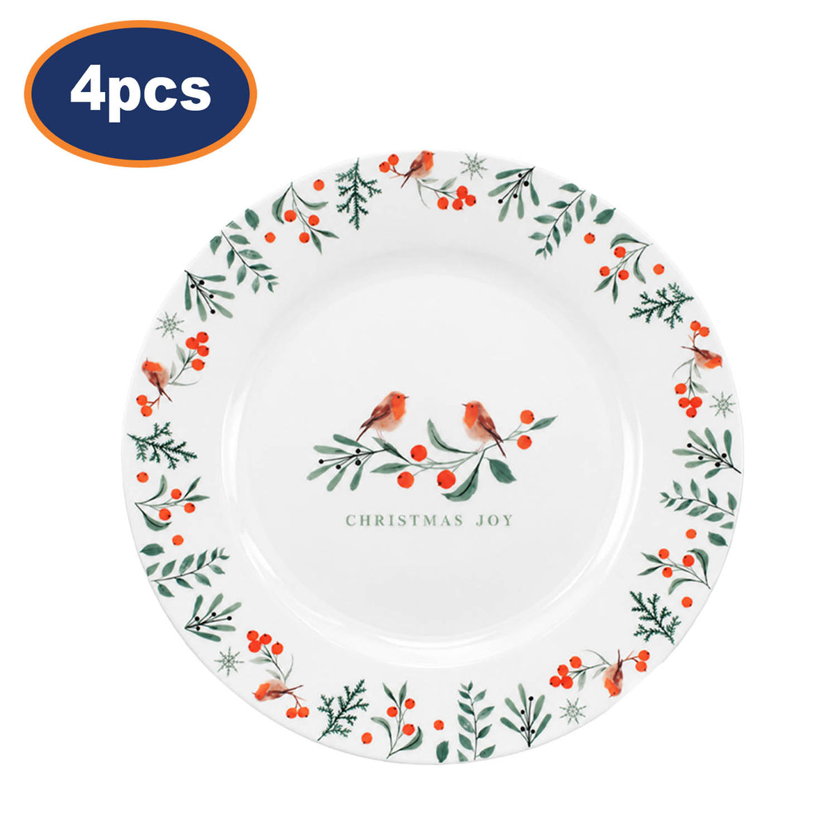 4Pcs 19cm Porcelain Christmas Robin Side Plate