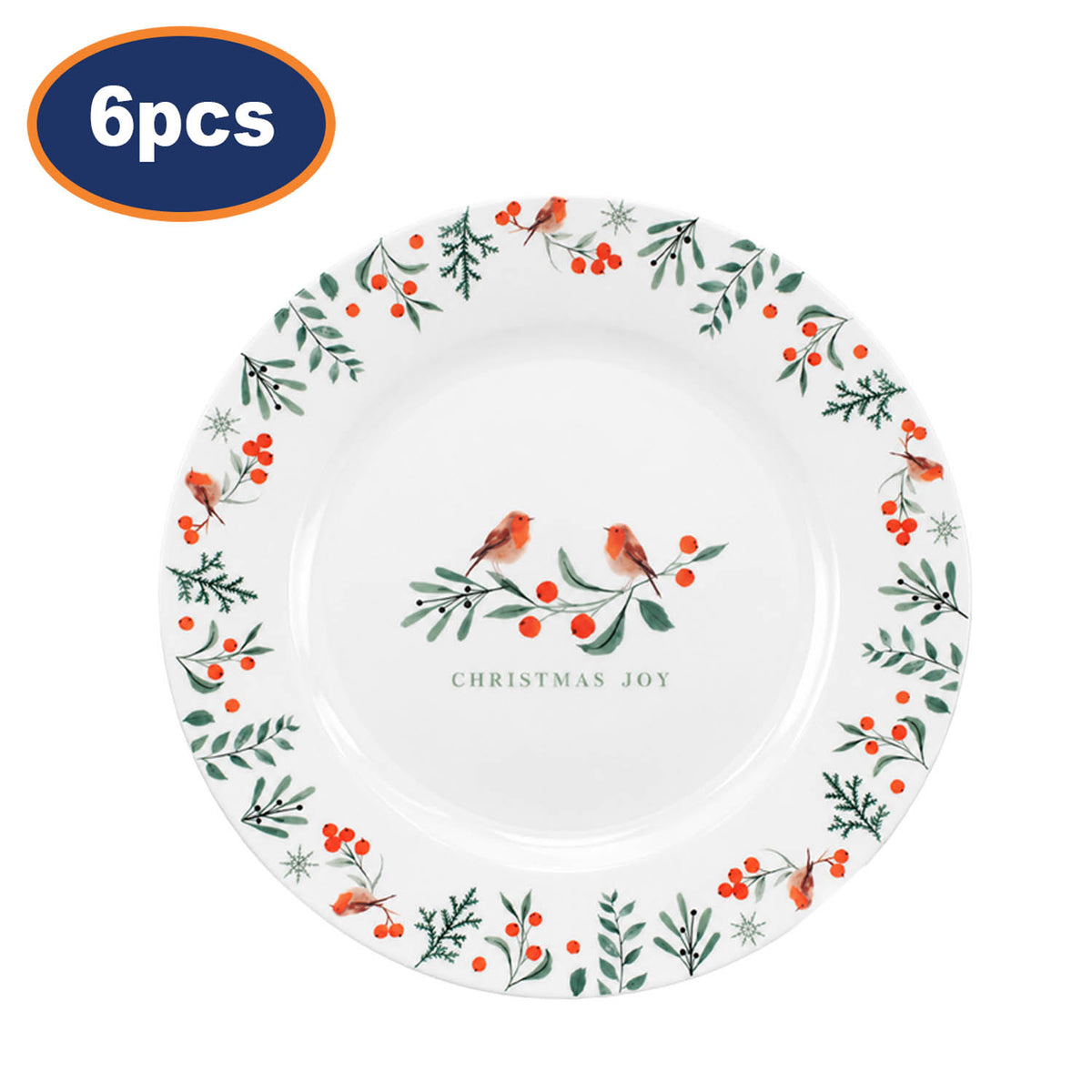 6Pcs 19cm Porcelain Christmas Robin Side Plate