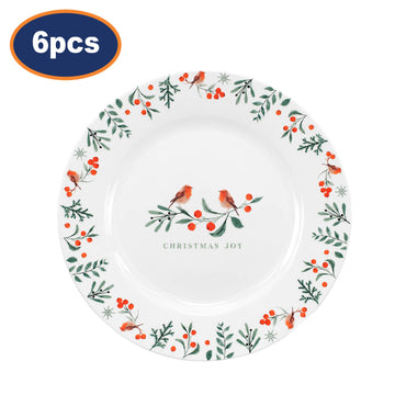 6Pcs 19cm Porcelain Christmas Robin Side Plate