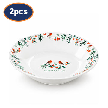 2Pcs 20cm Porcelain Christmas Joy Robin Bowl